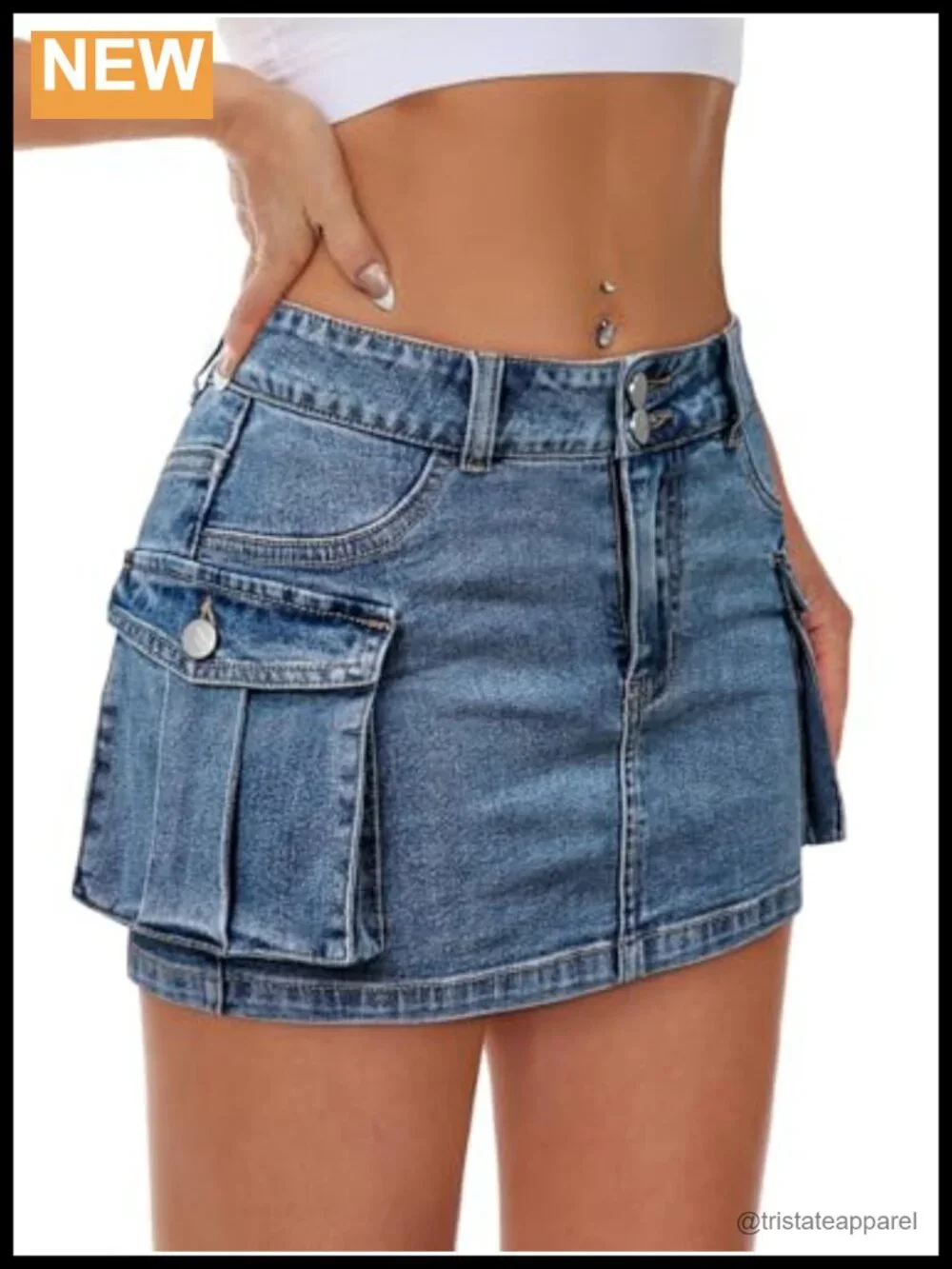 Denim Cargo Skirt Mini Low Waist Button Bodycon Y2K Flap Pockets